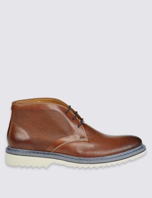 Leather Lace-up Embossed Chukka Boots